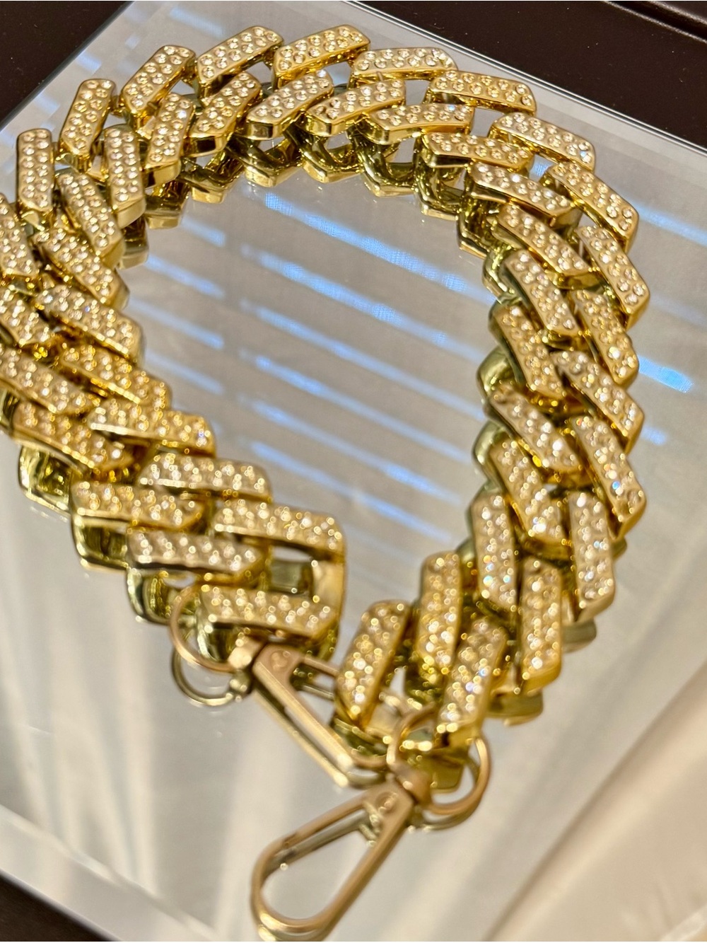 New Gold Cuban Crystal Link Bag Chain